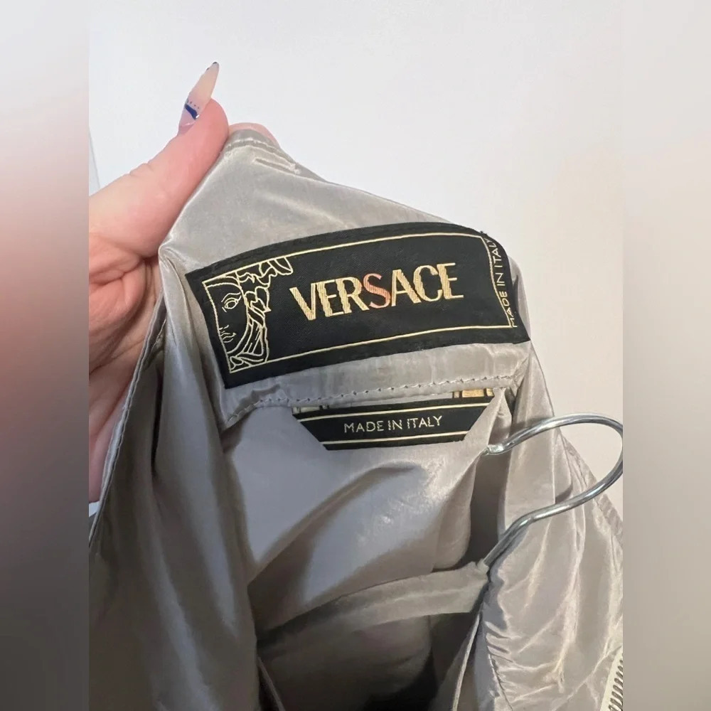 Vintage | Versace Double Zipper Silver Half-Zip Jacket | Size L (approx) - Picture 9 of 10